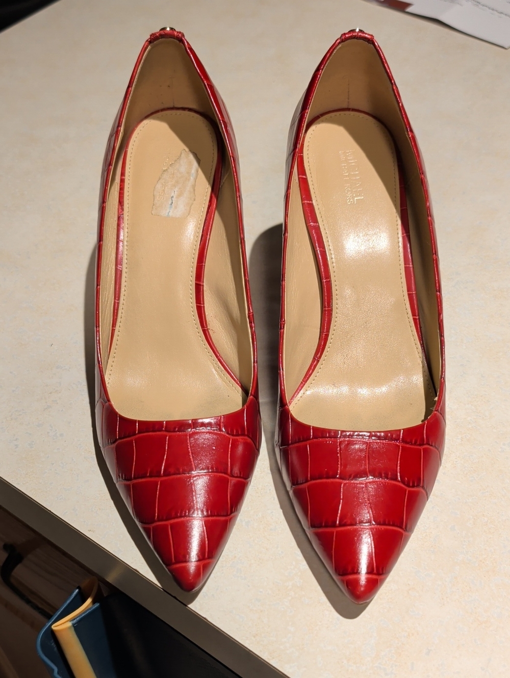 MICHAEL Michael Kors Red Croc-Embossed Pointed Toe Pumps